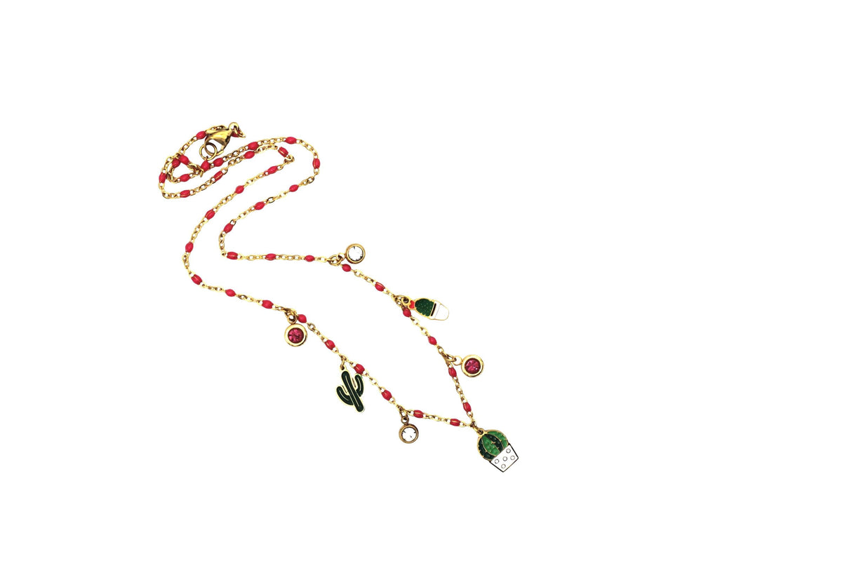 Enamel Cactus Multi Charm Necklace