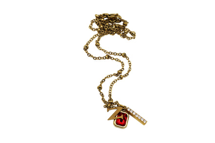Gold N Rhinestone Charm Cluster Necklace