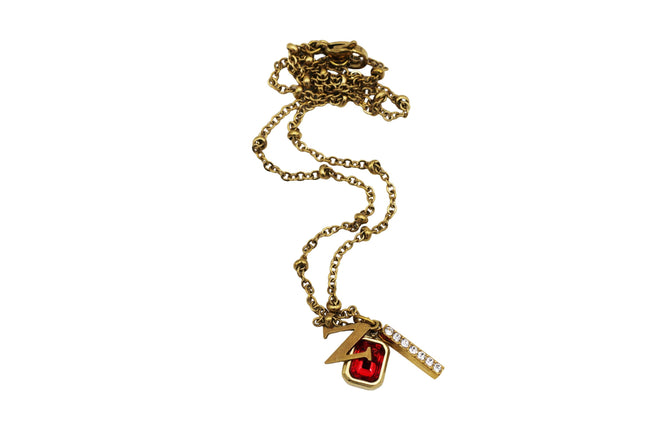 Gold N Rhinestone Charm Cluster Necklace
