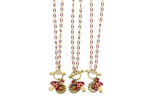 Mushroom & Flower Charm Necklace