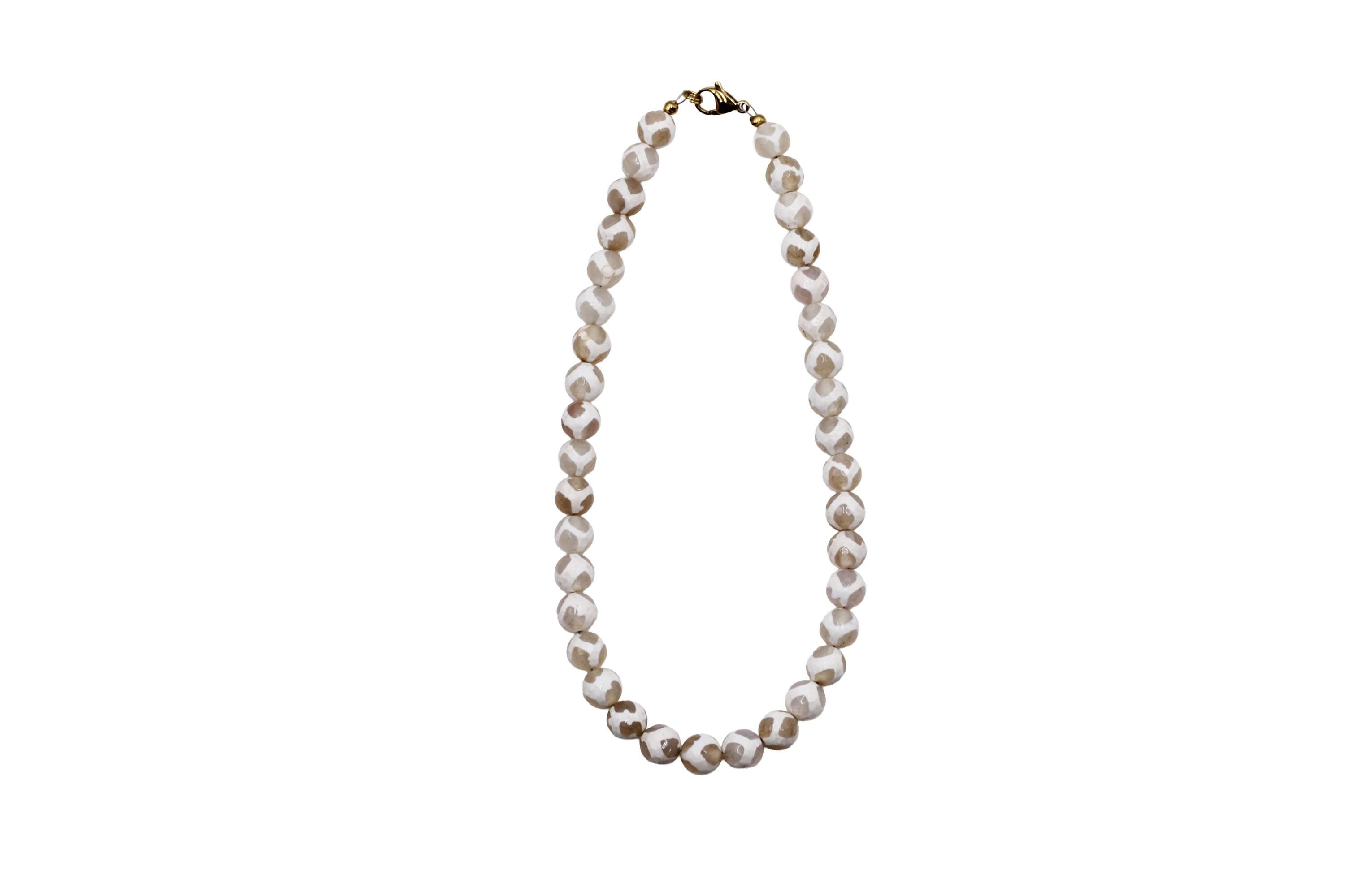 Tan & White Dyed Agate Bead Necklace