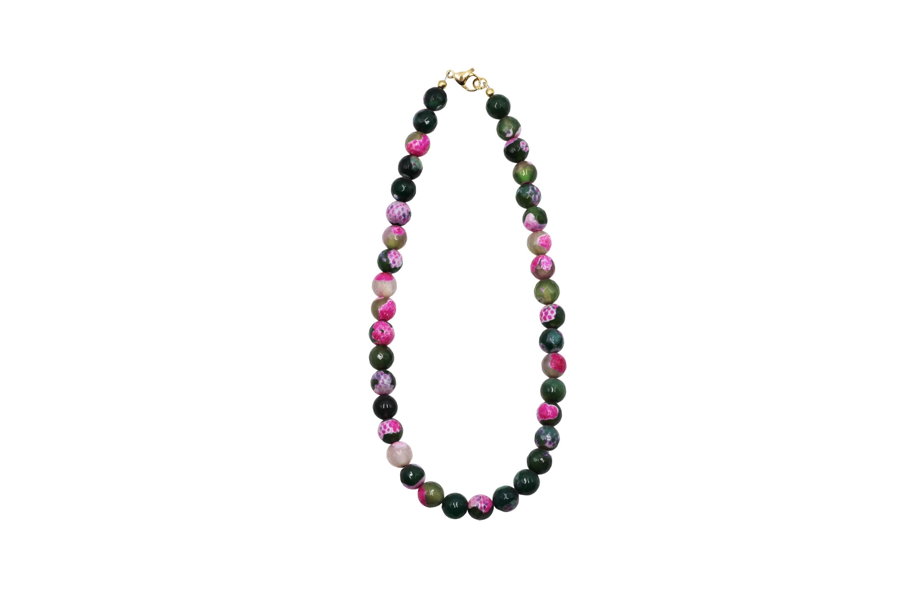 Pink & Green Dyed Agate Bead Necklace