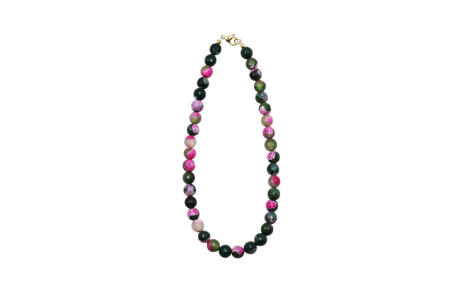 Pink & Green Dyed Agate Bead Necklace