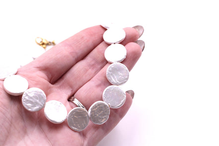White Flat Shell Pearl Bead Necklace