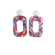 Red Silver Blue Glitter Oval Earrings