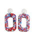 Red Silver Blue Glitter Oval Earrings