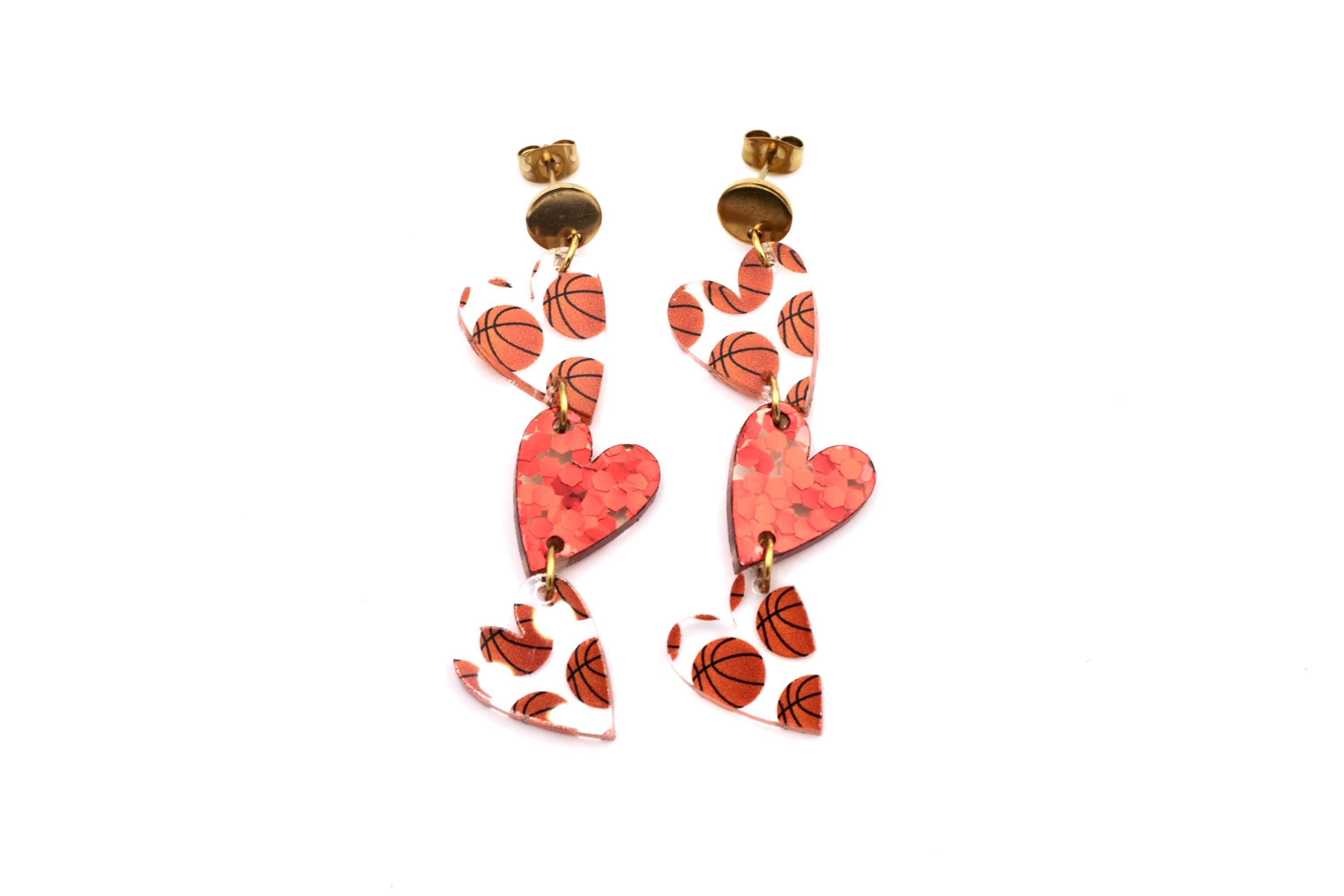 Basketball Triple Heart Earrings