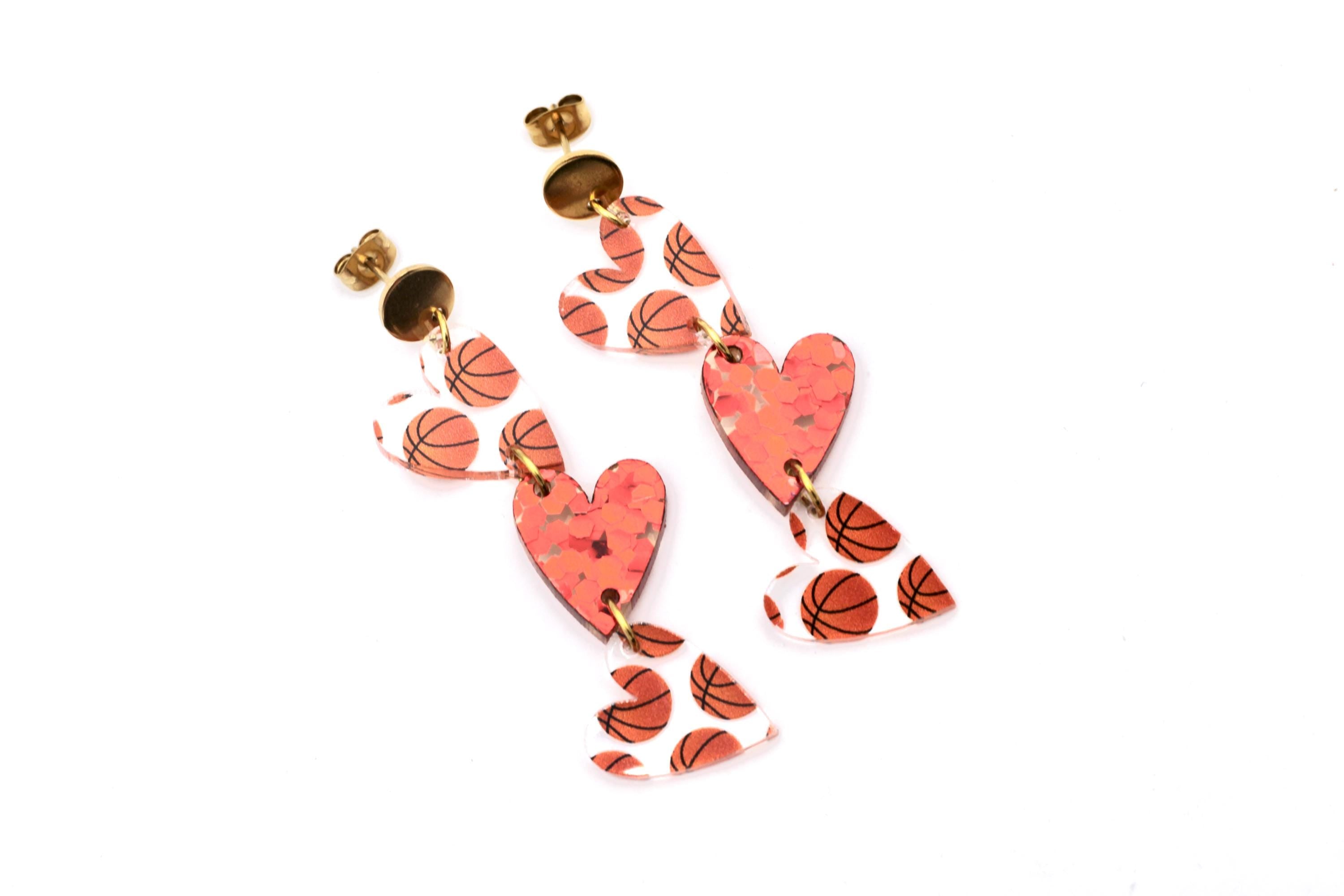 Basketball Triple Heart Earrings
