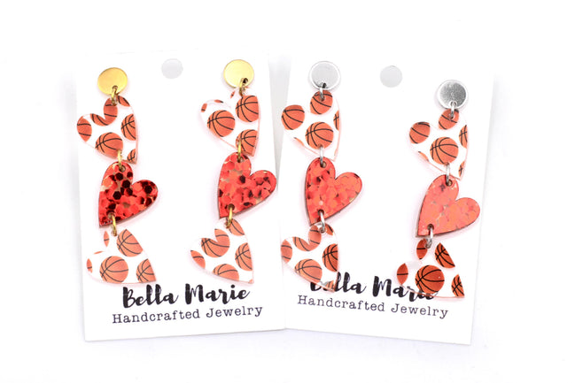Basketball Triple Heart Earrings