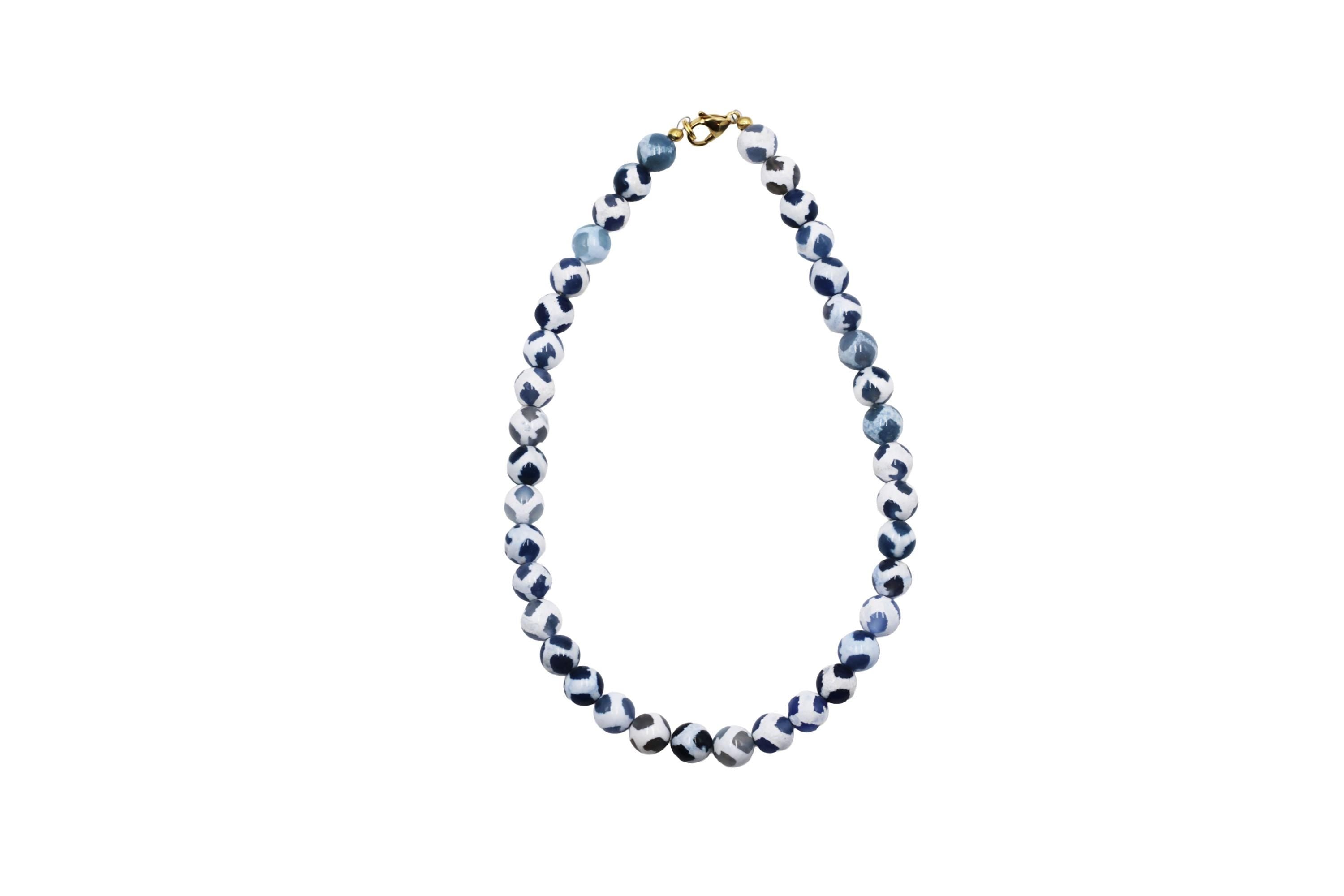 Blue & White Dyed Agate Bead Necklace