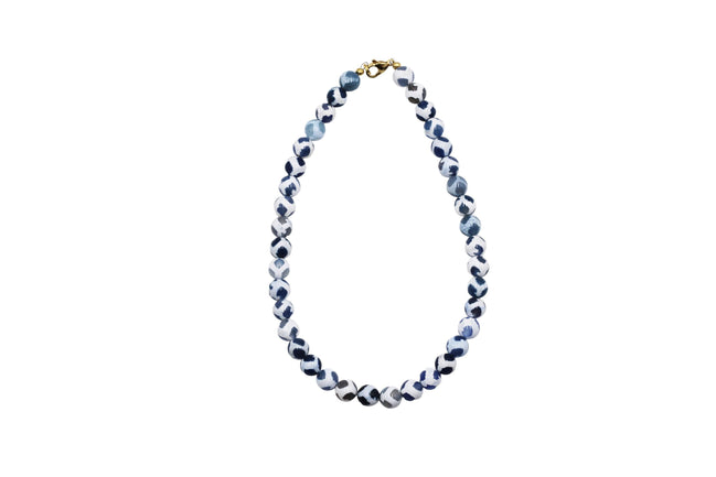 Blue & White Dyed Agate Bead Necklace