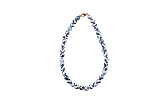Blue & White Dyed Agate Bead Necklace