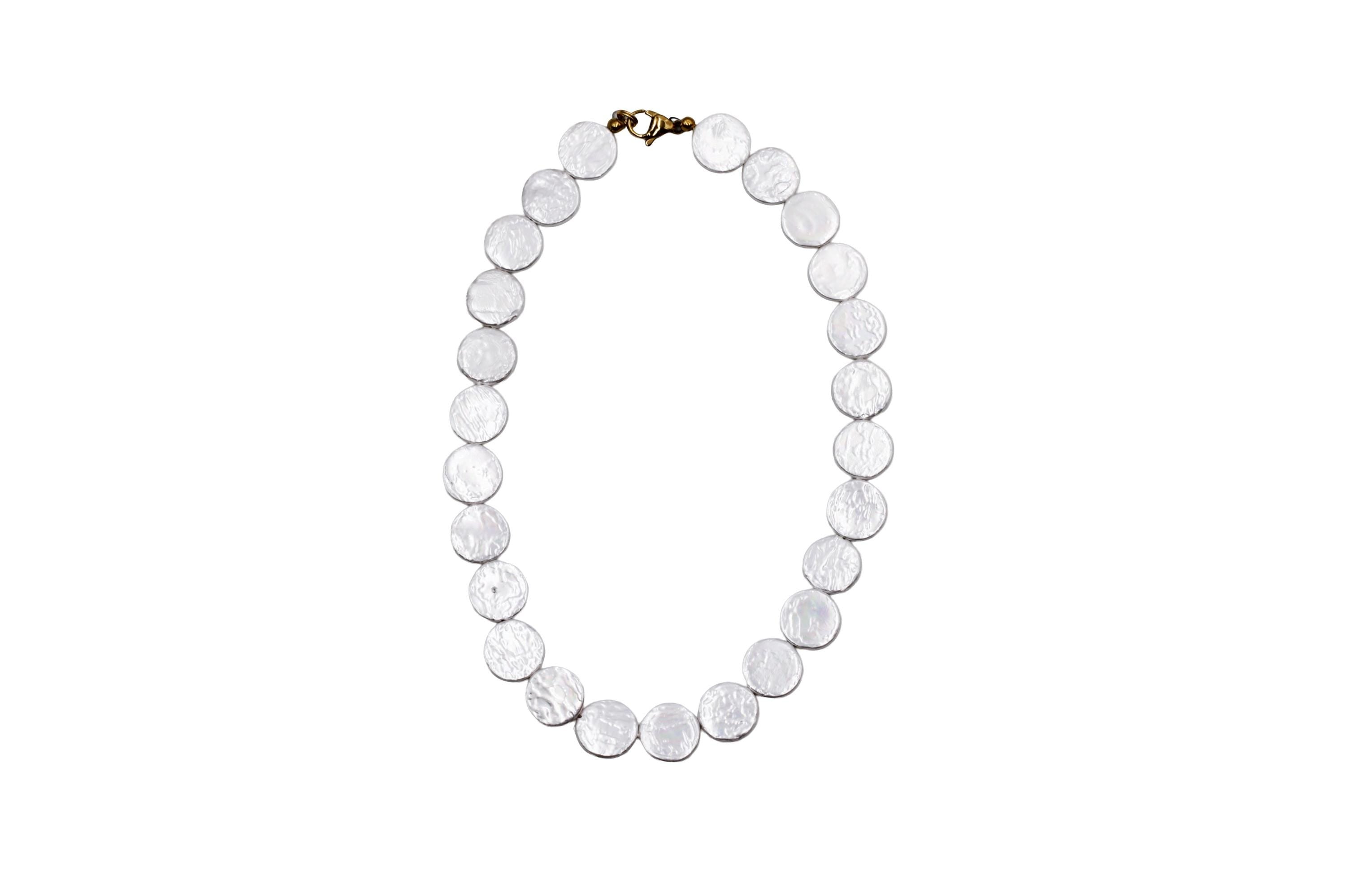 White Flat Shell Pearl Bead Necklace