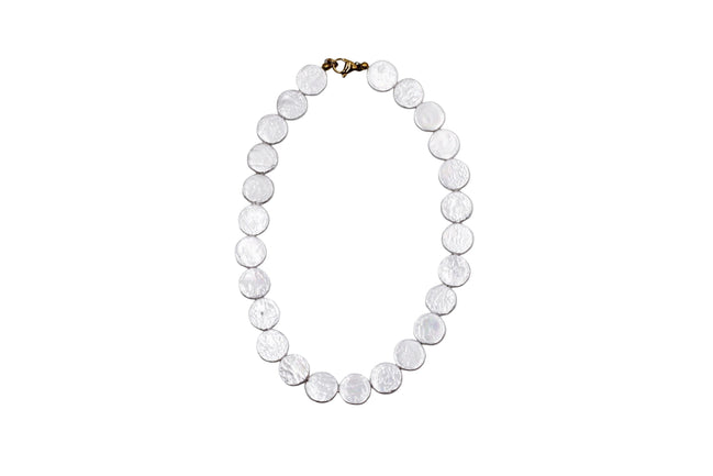 White Flat Shell Pearl Bead Necklace