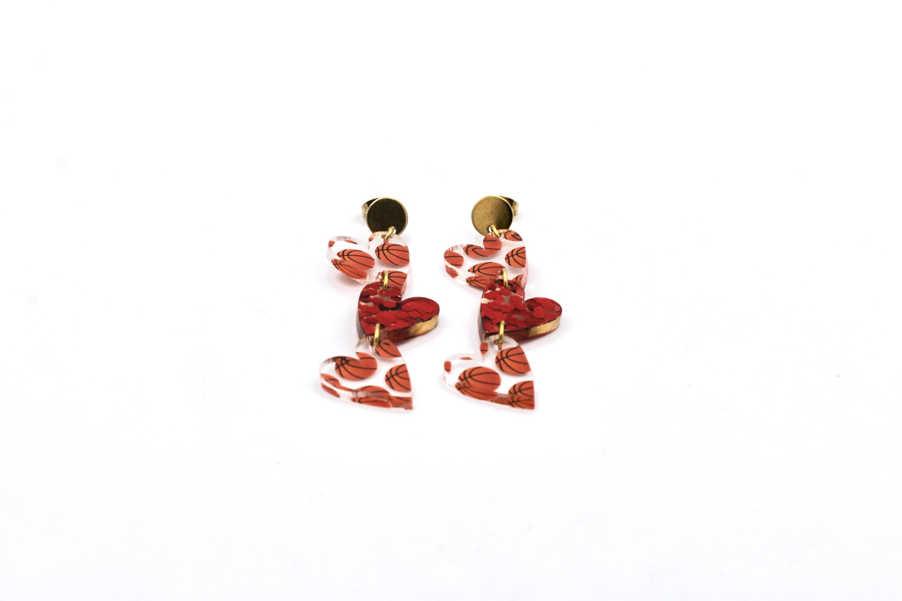 Basketball Triple Heart Earrings
