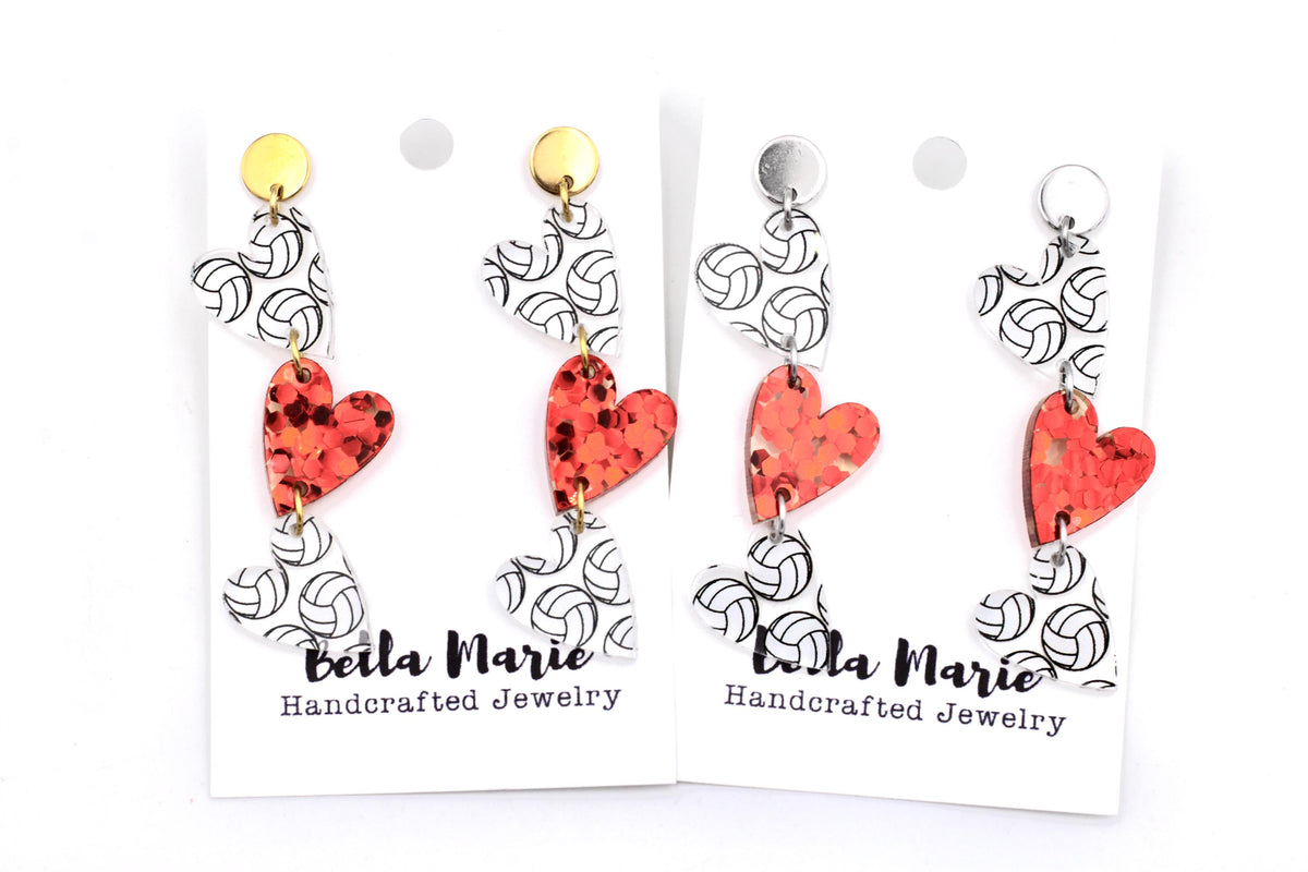 Volleyball Triple Heart Earrings