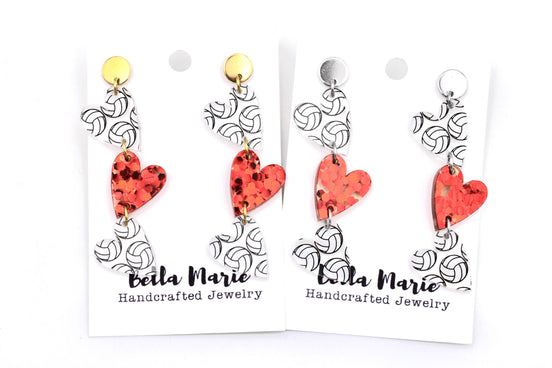 Volleyball Triple Heart Earrings