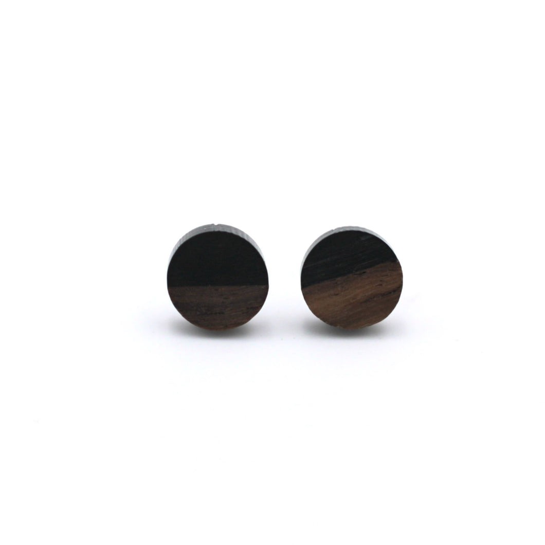 Black Resin & Wood Stud Earrings