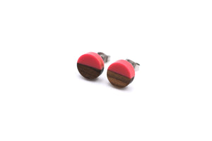 Hot Pink Resin & Wood Stud Earrings