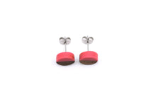 Load image into Gallery viewer, Hot Pink Resin &amp; Wood Stud Earrings
