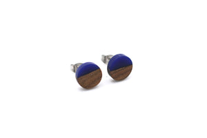 Cobalt Resin & Wood Stud Earrings