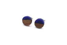 Load image into Gallery viewer, Cobalt Resin &amp; Wood Stud Earrings
