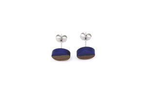 Cobalt Resin & Wood Stud Earrings