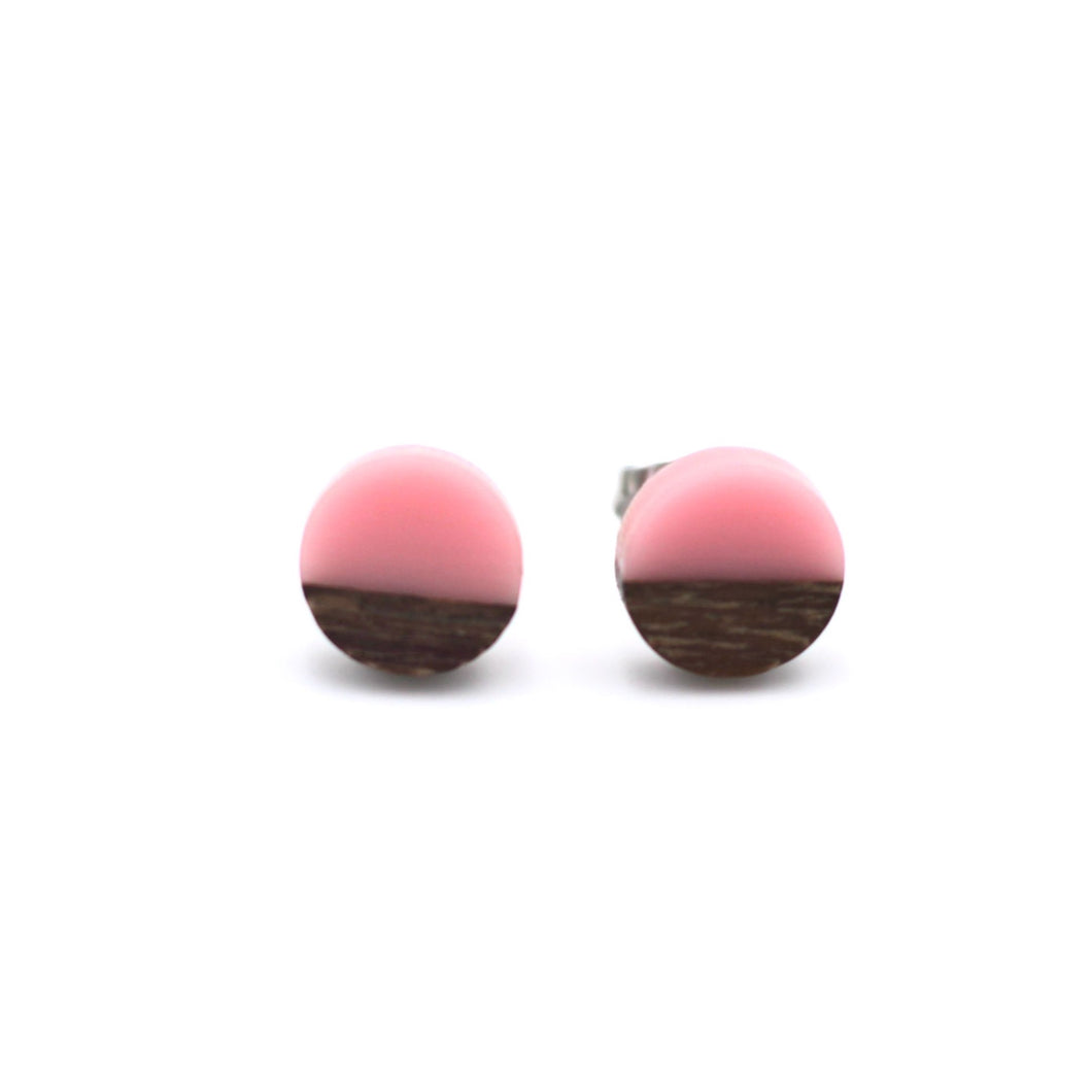 Light Pink Resin & Wood Stud Earrings