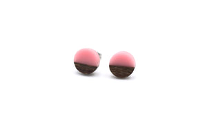 Light Pink Resin & Wood Stud Earrings