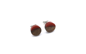 Red Resin & Wood Stud Earrings