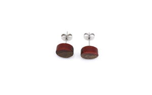 Red Resin & Wood Stud Earrings
