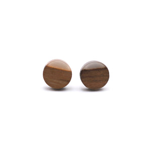 Transparent Smoke Resin & Wood Stud Earrings