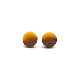 Transparent Yellow Resin & Wood Stud Earrings