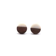 Load image into Gallery viewer, White Resin &amp; Wood Stud Earrings

