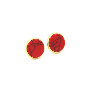Red Faux Marble Gold Stud Earrings