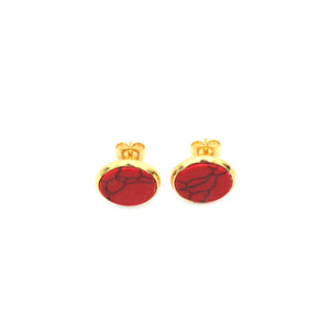 Red Faux Marble Gold Stud Earrings