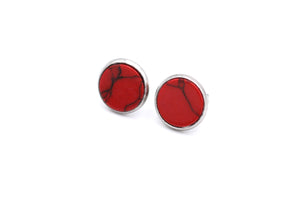 Red Faux Marble Stainless Steel Stud Earrings
