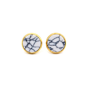 White Marble Gold Stainless Steel Stud Earrings