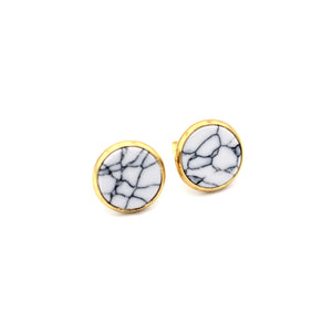 White Marble Gold Stainless Steel Stud Earrings