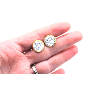 White Marble Gold Stainless Steel Stud Earrings