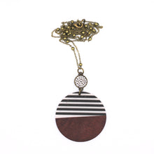 Load image into Gallery viewer, Black &amp; White Stripe Resin &amp; Wood Necklace
