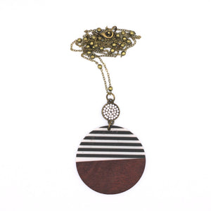 Black & White Stripe Resin & Wood Necklace
