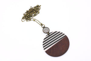 Black & White Stripe Resin & Wood Necklace