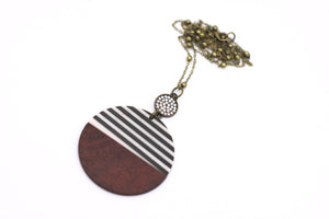 Black & White Stripe Resin & Wood Necklace