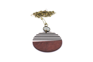 Black & White Stripe Resin & Wood Necklace