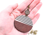 Load image into Gallery viewer, Black &amp; White Stripe Resin &amp; Wood Necklace
