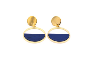Blue Half Circle Gold Dangle Earrings