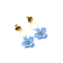 Load image into Gallery viewer, Blue Flower Dangle Earrings
