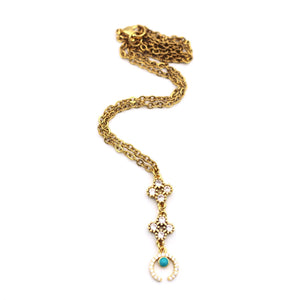 Gold Rhinestone Turquoise Crescent Necklace