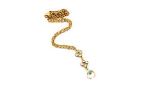 Gold Rhinestone Turquoise Crescent Necklace